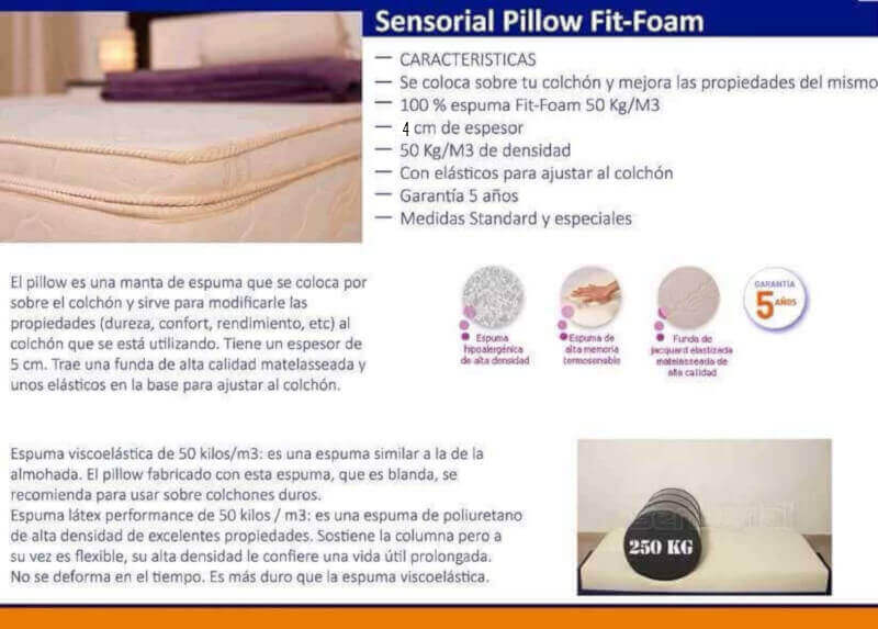 Pillow Top Sensorial Viscoelástico 0,80 x 1,90 x 04 1 plaza